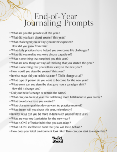 A list of journal prompts to close of the year. Journaling for beginners